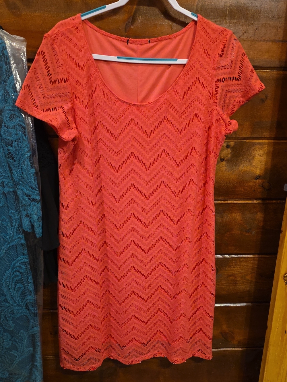 Pink Lace Chevron Shift Dress